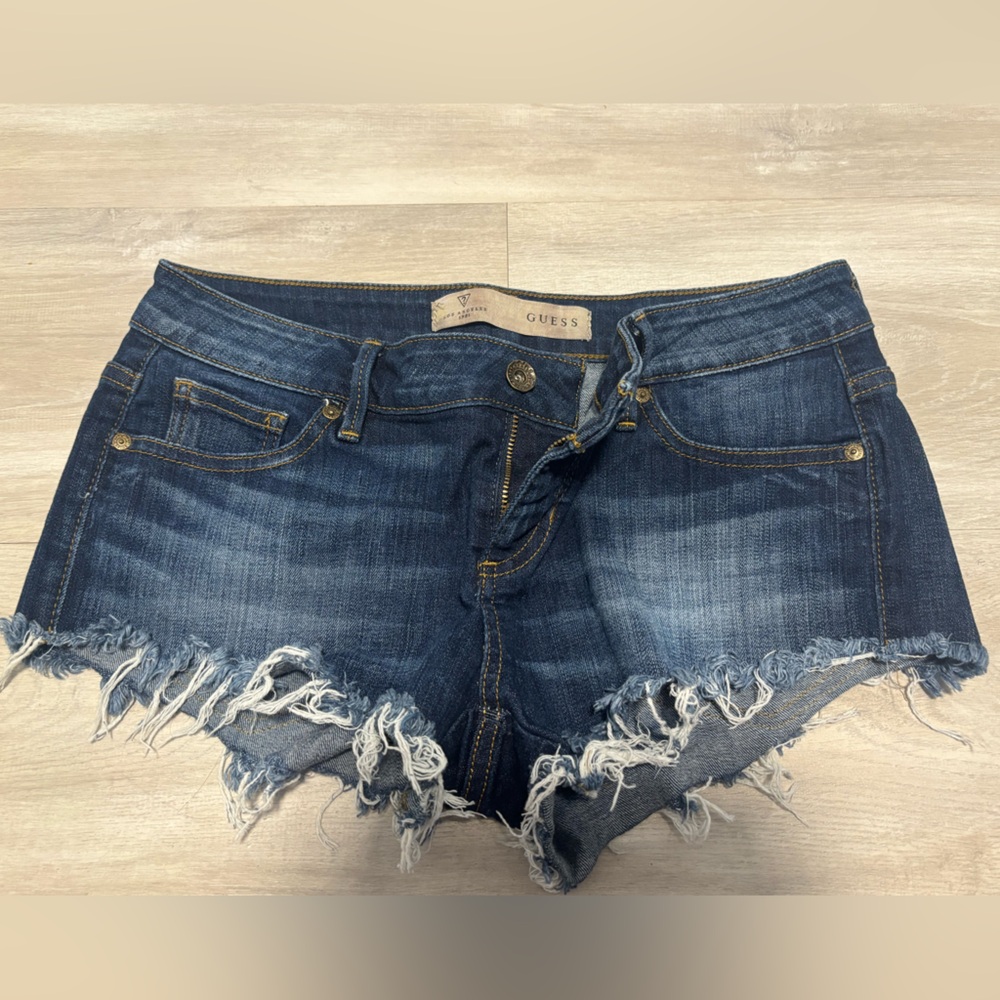 Guess Blue Frayed Denim Shorts